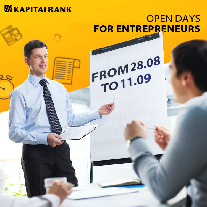 Dear businessmen, serviced by the JSCB "Kapitalbank", from 28.08.2019 to 11.09.2019 we invite you to the open days for businessmen!