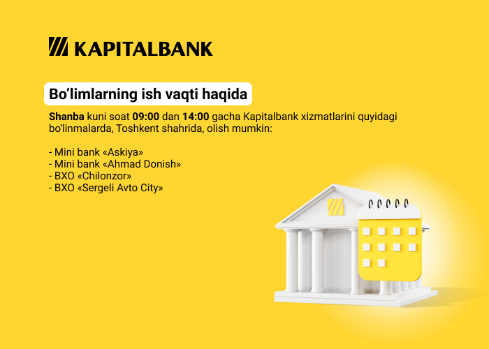 Bo‘limlarning dam olish kunlari uchun ish jadvali